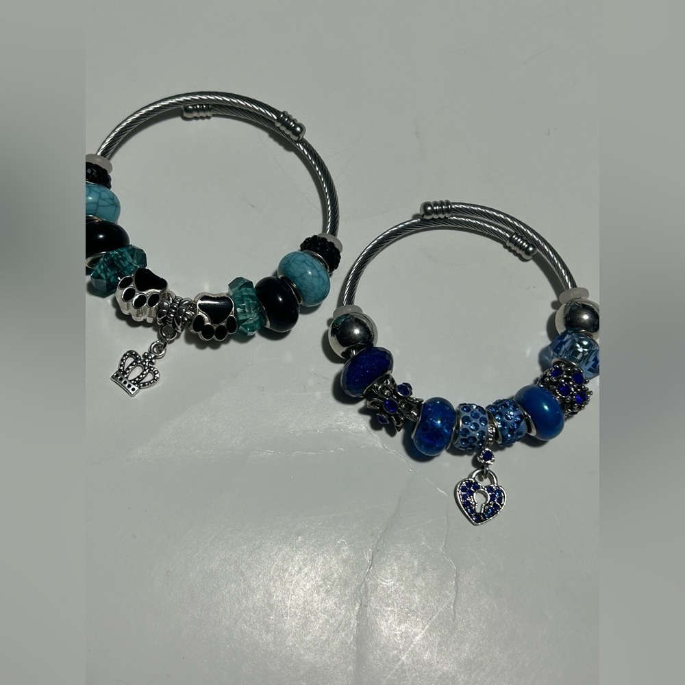 Chic Blue and Silver Charm Bracelet Set